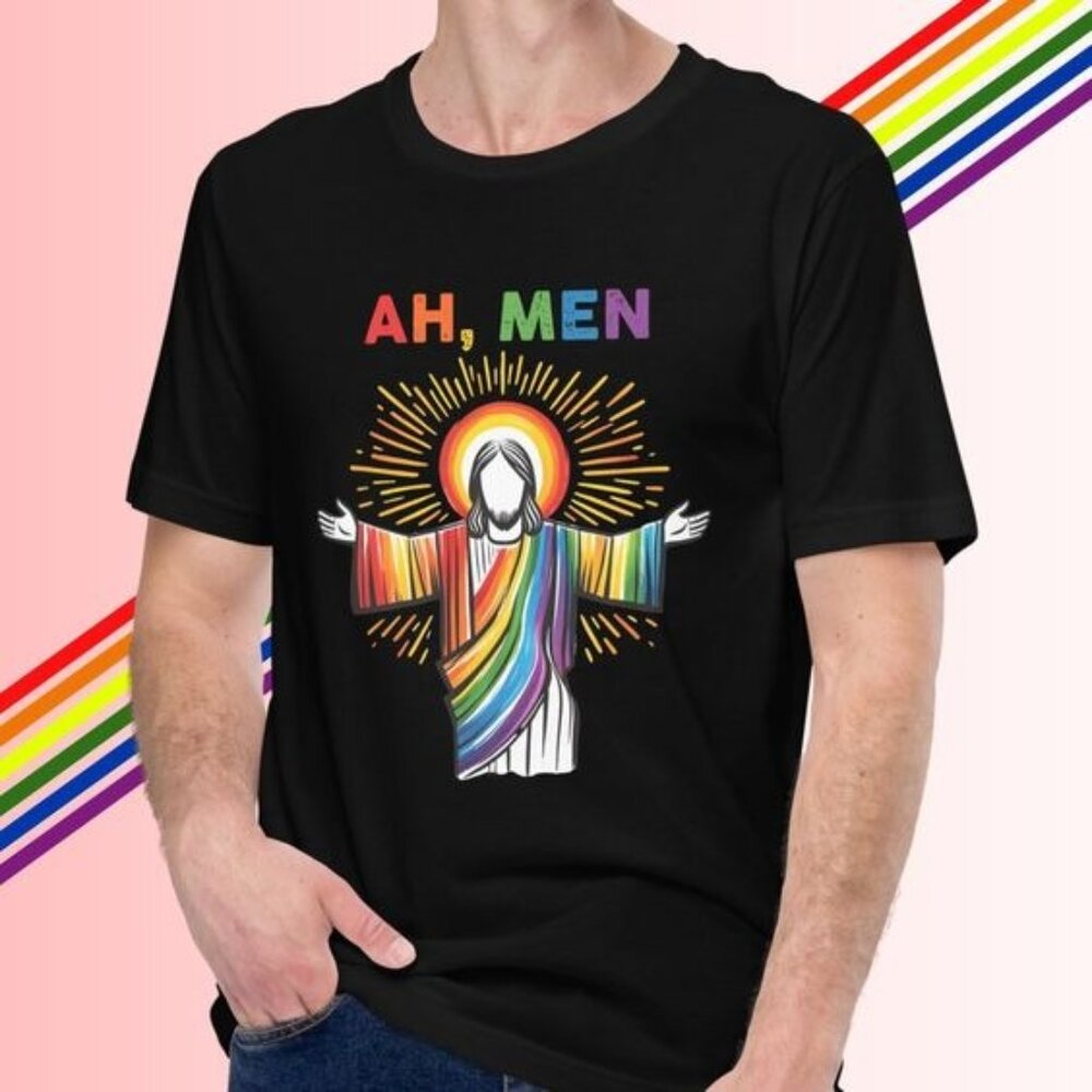 Gay Shirt Jesus Ah-Men Gay Pride Shirt Funny Gay Jesus Shirt Gift for Boyfriend